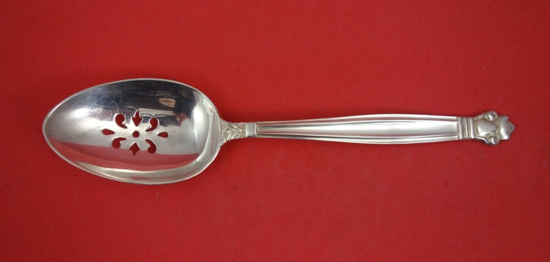Sterling Silver Pierced Serving Spoon Copenhagen by Manchester 8 1/4: Sterling Silver Pierced Serving Spoon Copenhagen by Manchester 8 1/4 This is a sterling silver pierced serving spoon in the Copenhagen pattern by Manchester. Dating from 1900-1940, this original 8 1/4