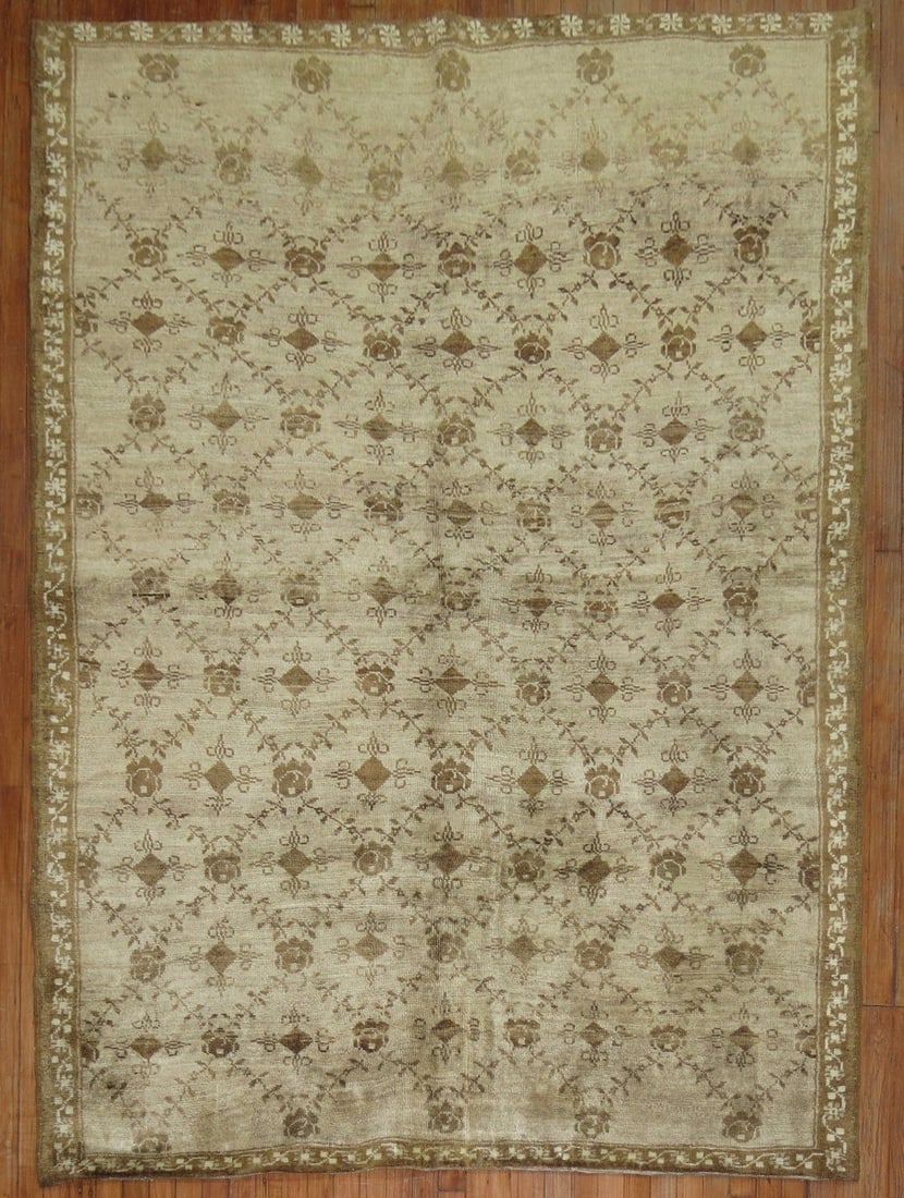 6' x 7' 6" Mid 20th Century Turkish Kars Wool Rug: 6' x 7' 6" Mid 20th Century Turkish Kars Wool Rug Vintage mid-20th century Turkish Kars rug in a neutral color palette. This pre-owned area rug features an intricate floral and geometric design and a 