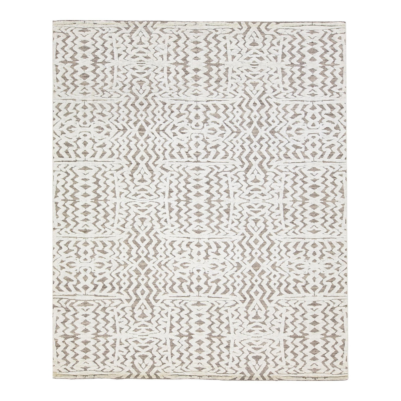 Contemporary Gray Ivory Moroccan Wool Rug 8'2 x 9'10 Abstract Design: Contemporary Gray Ivory Moroccan Wool Rug 8'2 x 9'10 Abstract Design Enhance your living space with this stunning gray and ivory Moroccan style wool rug. Hand-knotted, this rug features a contemporary
