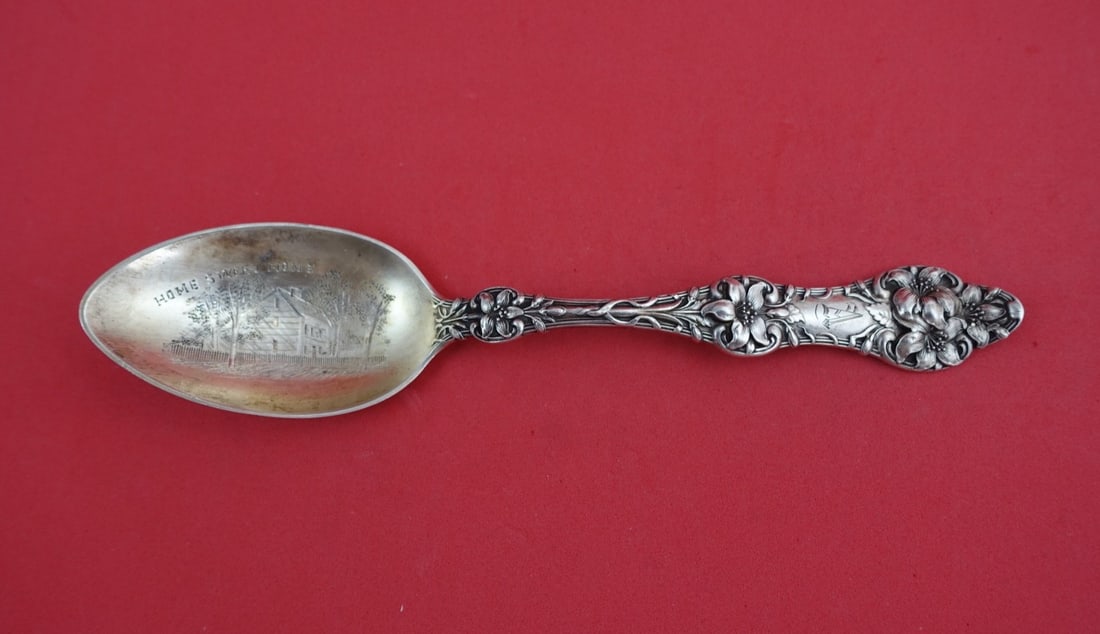 Place Soup Spoon Sterling Gold Wash Old Orange Blossom Pattern by Alvin: Place Soup Spoon Sterling Gold Wash Old Orange Blossom Pattern by Alvin This is a sterling silver place soup spoon in the Old Orange Blossom pattern by Alvin / Gorham. The spoon features a gold washed