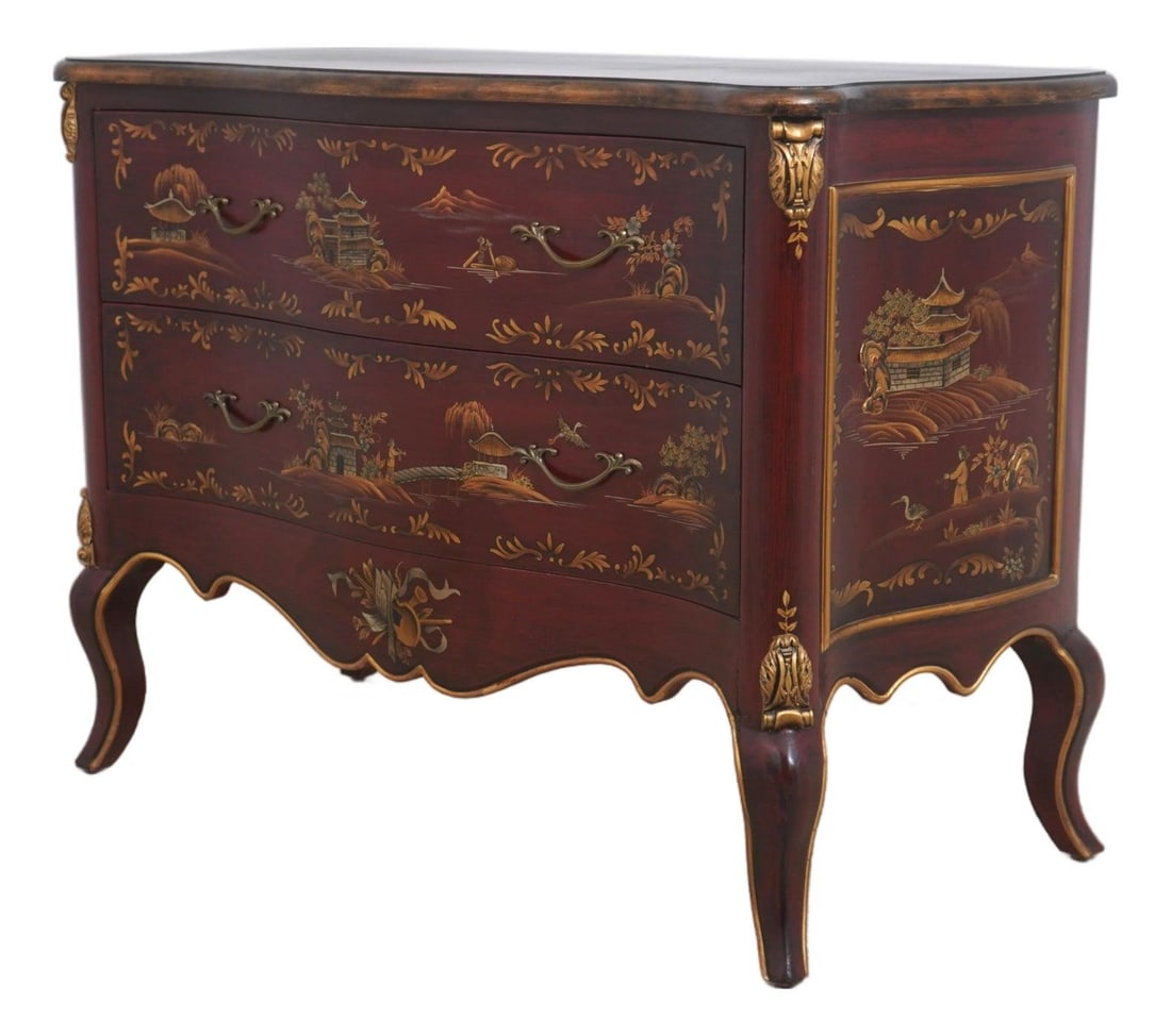Hand Painted Chinoiserie Serpentine Wood Commode with Two Drawers (1 of 10)