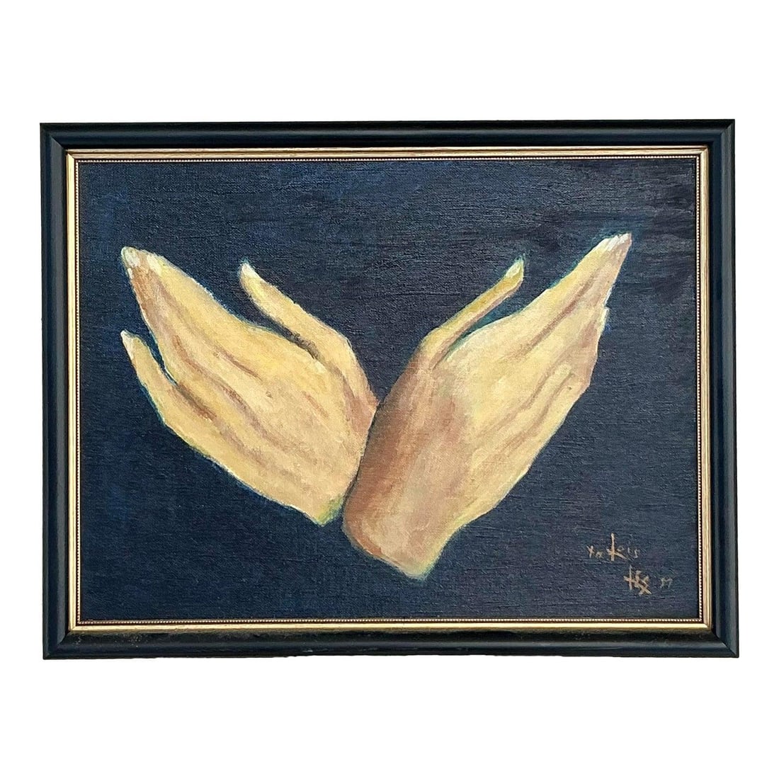 Hollywood Regency Era Framed Oil Artwork Depicting Expressive Hands (1 of 6)