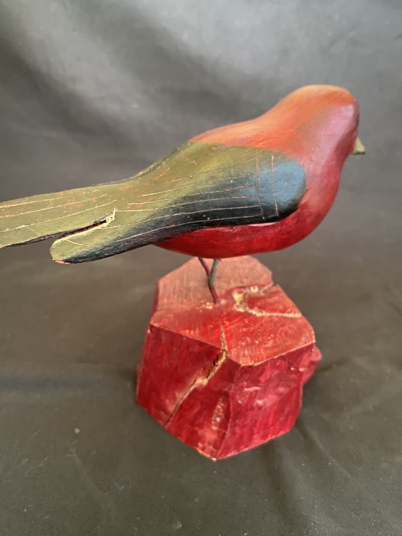 Folk Art Wood Tanager Bird Carving on Natural Base After Frank Finney (1 of 18)