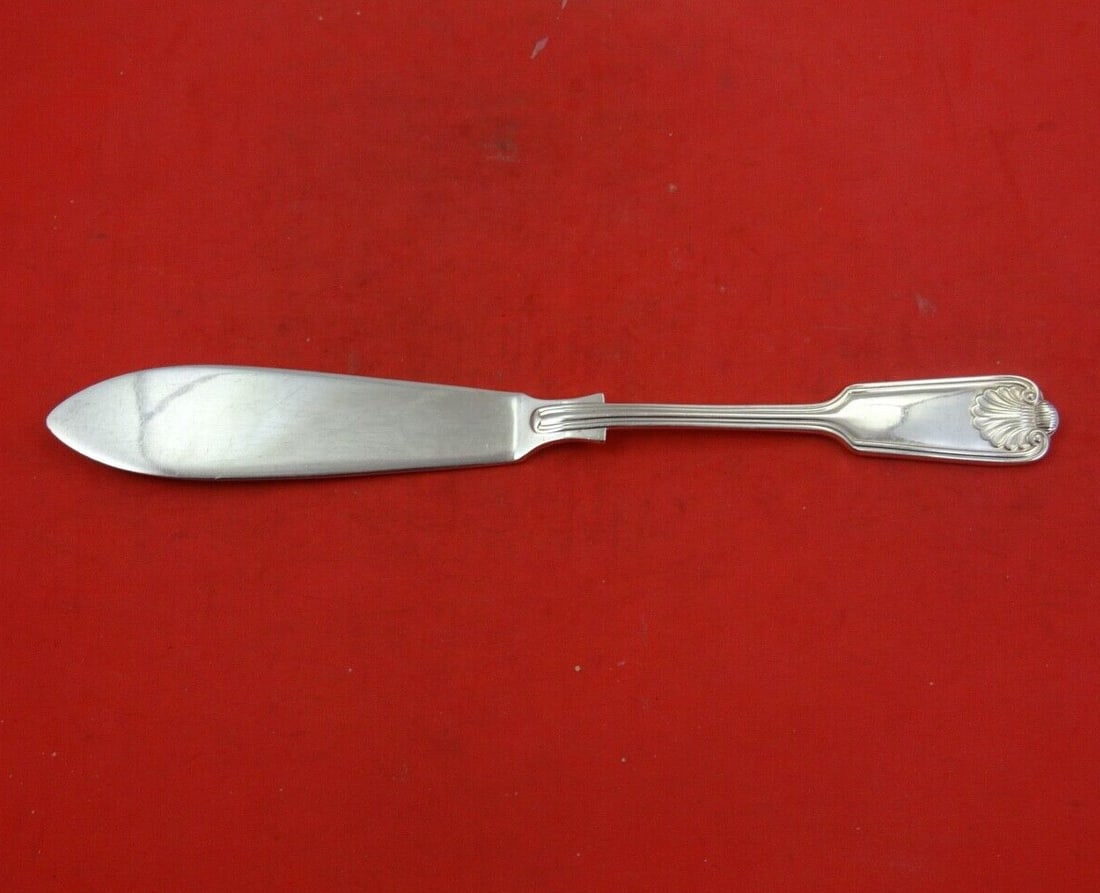 Fiddle & Shell Sterling Silver Fish Knife 8 1/4" Silver-Plated Blade (1 of 2)