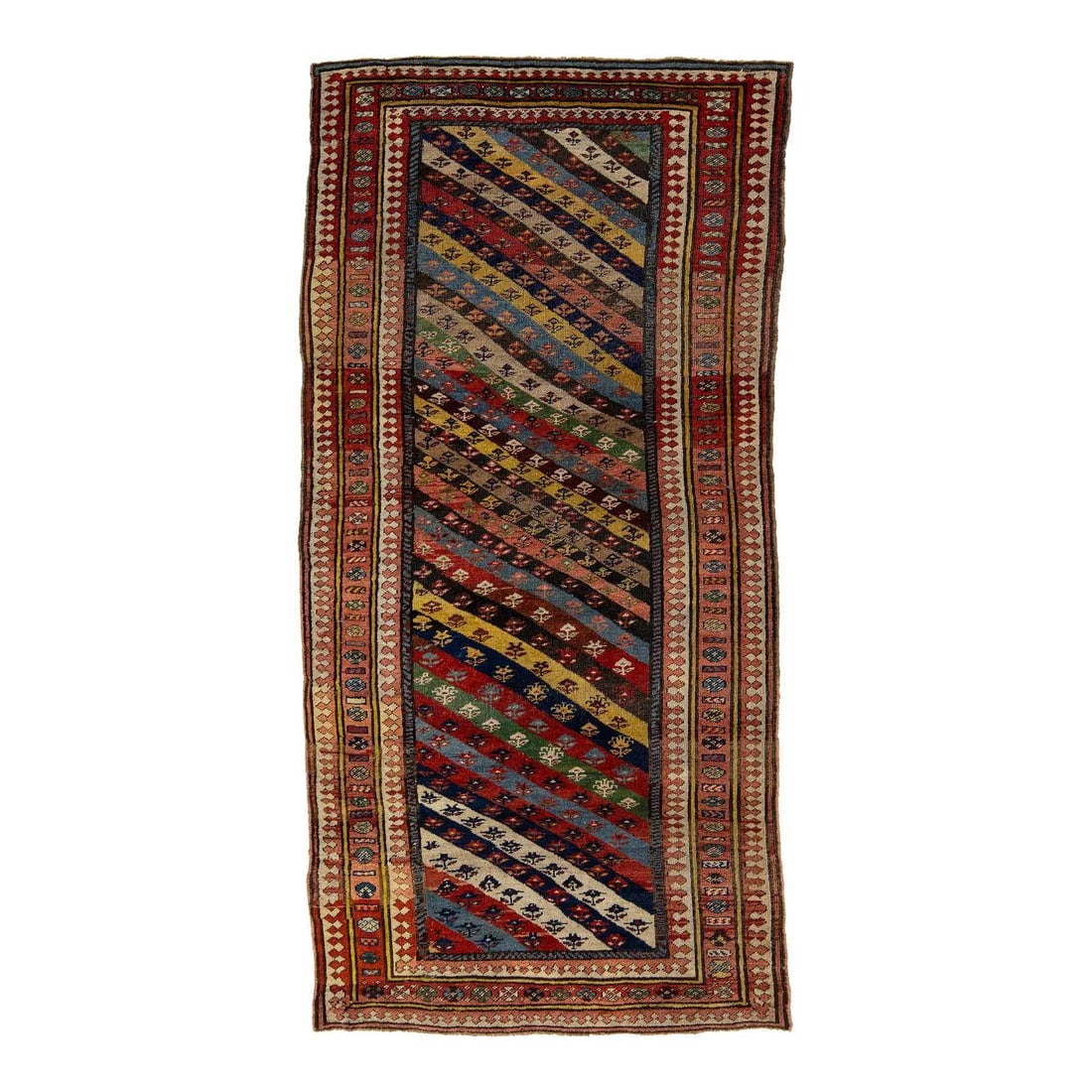 Handmade Antique Persian Afshar Wool Rug 4' x 8'6' Multicolor Geometric: Handmade Antique Persian Afshar Wool Rug 4' x 8'6' Multicolor Geometric This exquisite vintage Persian Afshar rug features a hand-knotted wool construction with a vibrant multicolor field that adds a 