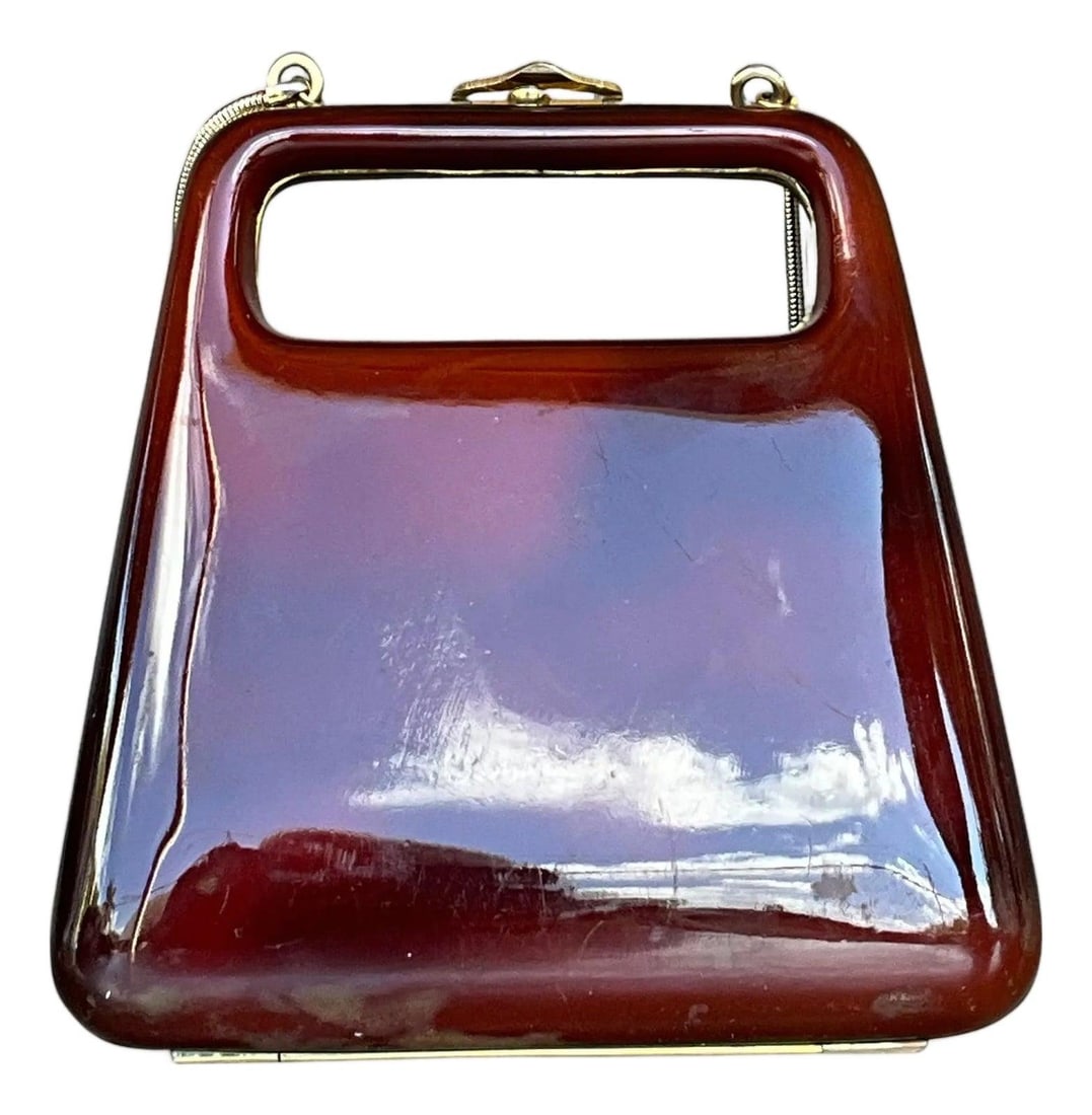 Vintage Burgundy Lucite Clutch Glamorous Evening Bag (1 of 9)