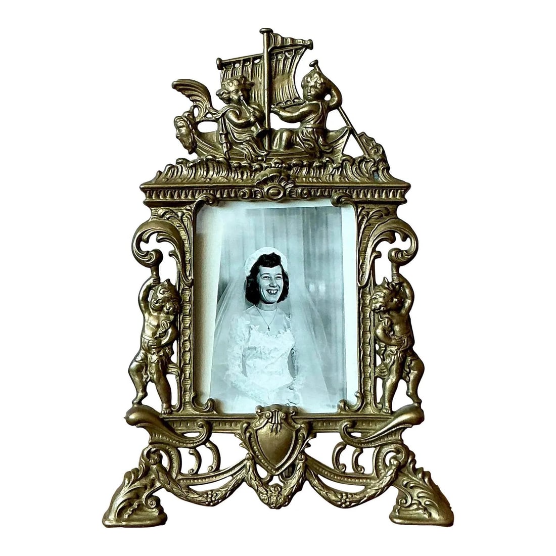 Brass Picture Frame with Cherub Boat Motif Vintage Boho Decor (1 of 6)