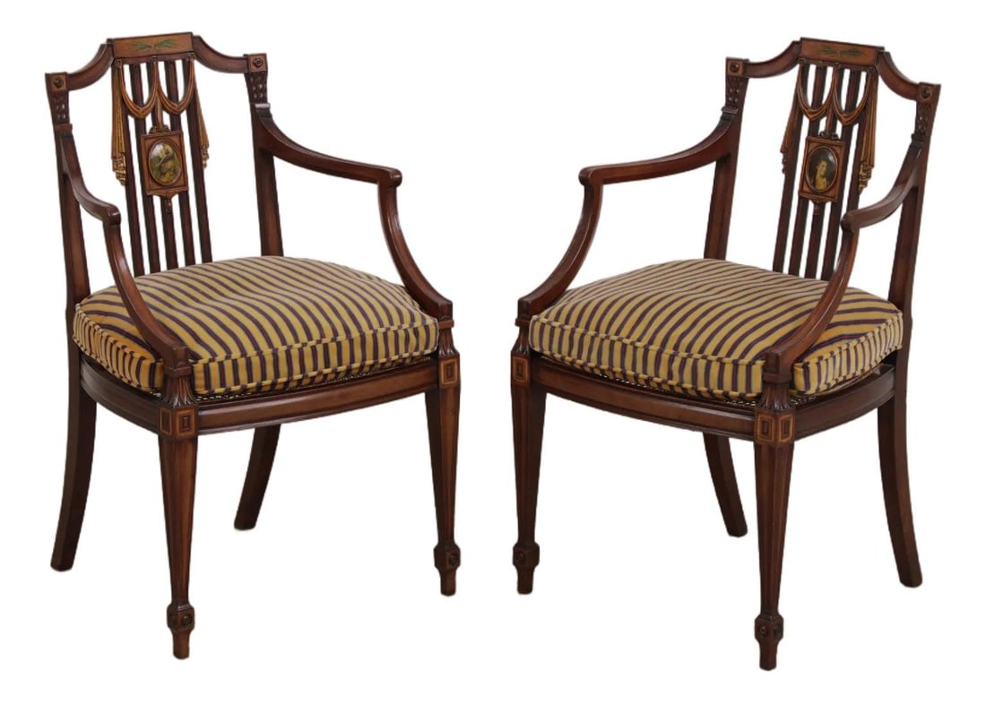 Pair of Adams style painted wood armchairs 22w x 21d x 36h (1 of 10)