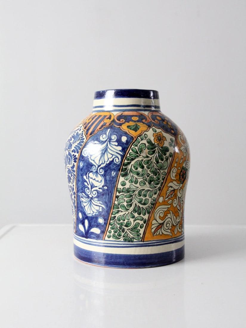 Hand Painted Floral Pottery Vase Mexican Talavera Style 12.25 inch (1 of 8)