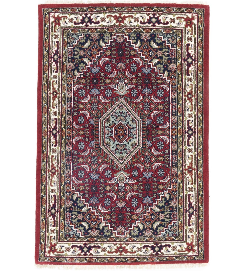 4'0 X 6'0 Hand Knotted Wool Area Rug Floral Tribal India: 4'0 X 6'0 Hand Knotted Wool Area Rug Floral Tribal India Handmade Indo-Bidjar area rug with a floral tribal design. This pre-owned rectangular rug is hand-knotted in wool and features a multicolor pal