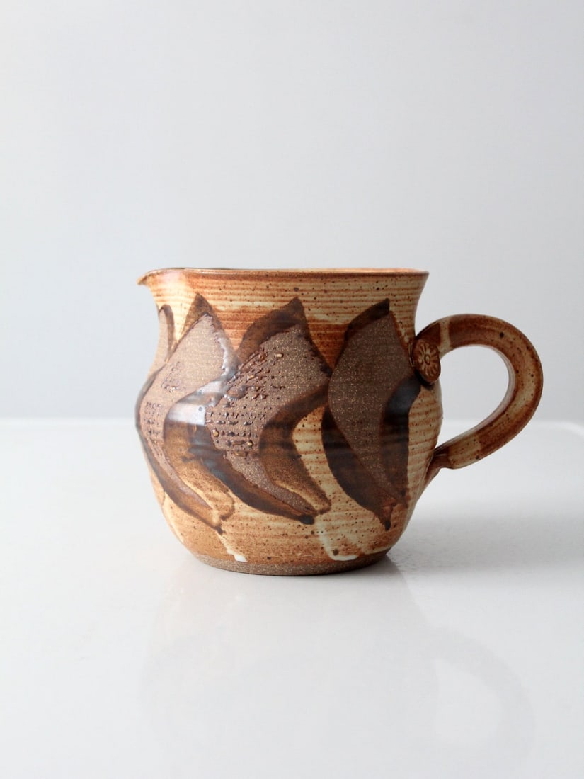 Artist Signed Vintage Studio Pottery Pitcher with Brown Glaze (1 of 10)