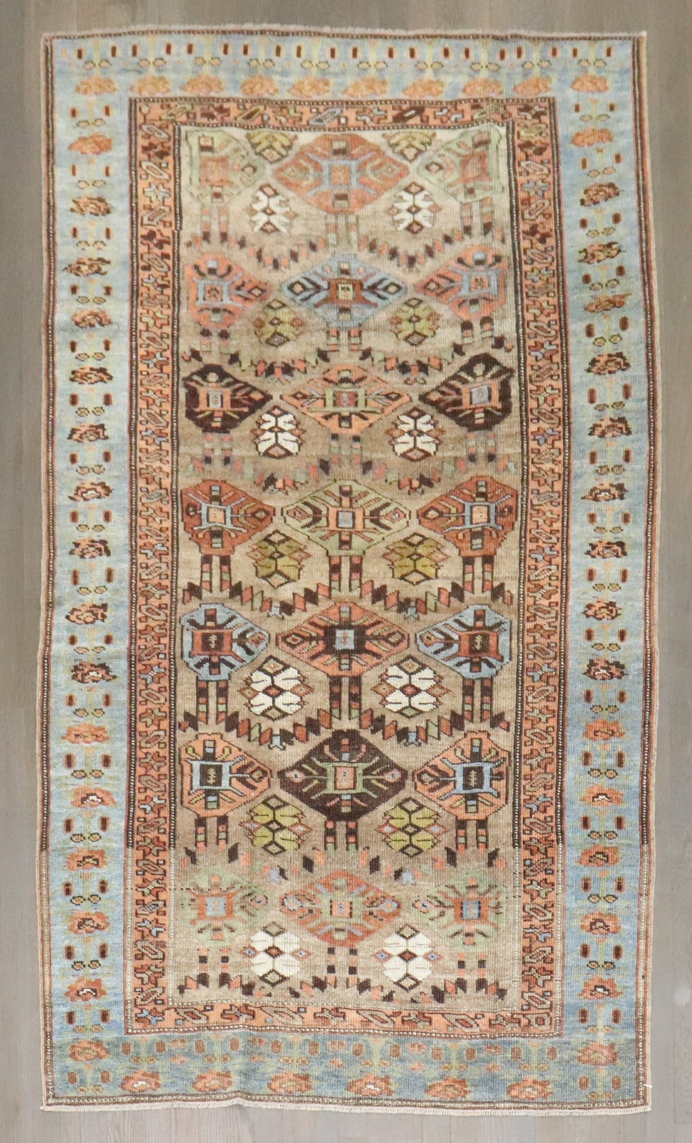 4' 2" x 7' 4" Serab Kurd Persian Accent Rug Camel Field: 4' 2" x 7' 4" Serab Kurd Persian Accent Rug Camel Field Early 20th century Northwest Persian Kurd Serab rug with a camel field design. This pre-owned accent rug is described as a beautiful Persian exa