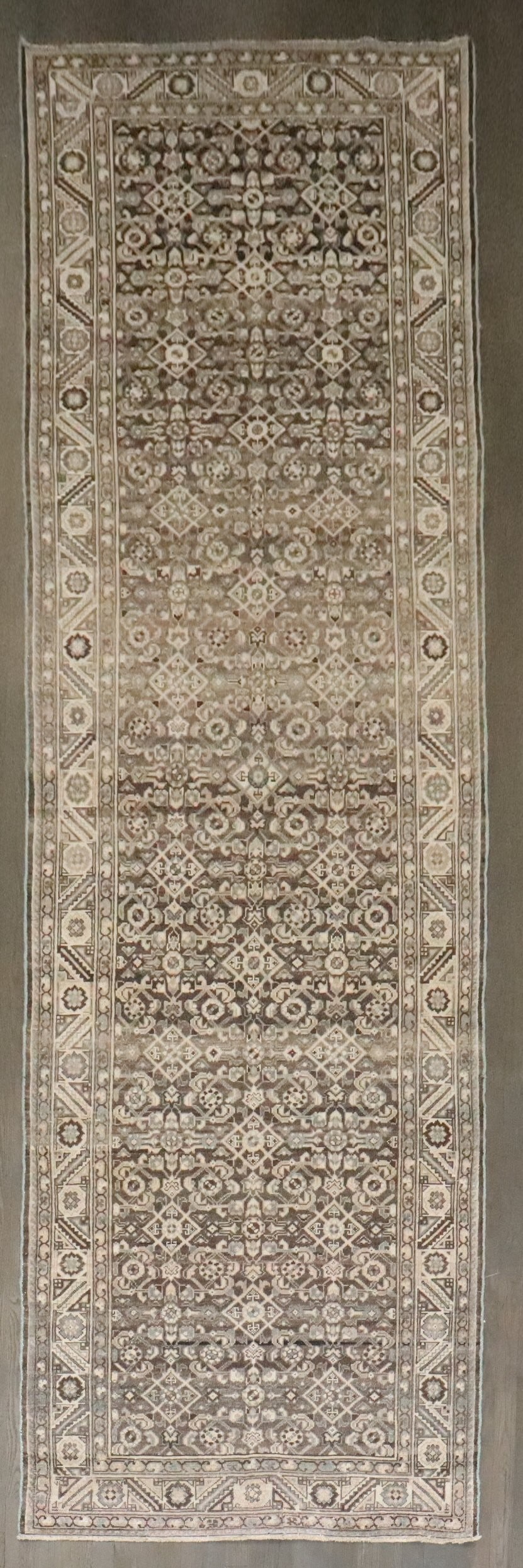 3' 11" x 13' 11" Mid 20th Century Persian Hamadan Runner: 3' 11" x 13' 11" Mid 20th Century Persian Hamadan Runner Mid 20th century Persian Hamedan runner in a wide, long gallery format. This pre-owned rug is identified as a Hamadan runner. Specifications Ti