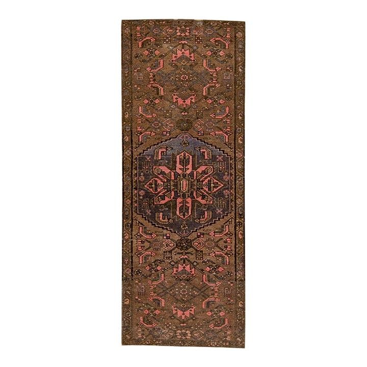 Vintage Hand-Knotted Floral Wool Runner 2'5" x 6'4" Brown: Vintage Hand-Knotted Floral Wool Runner 2'5" x 6'4" Brown Enhance your space with this beautiful vintage floral hand-knotted wool runner. Featuring a rich brown field adorned with pink accents, the ru