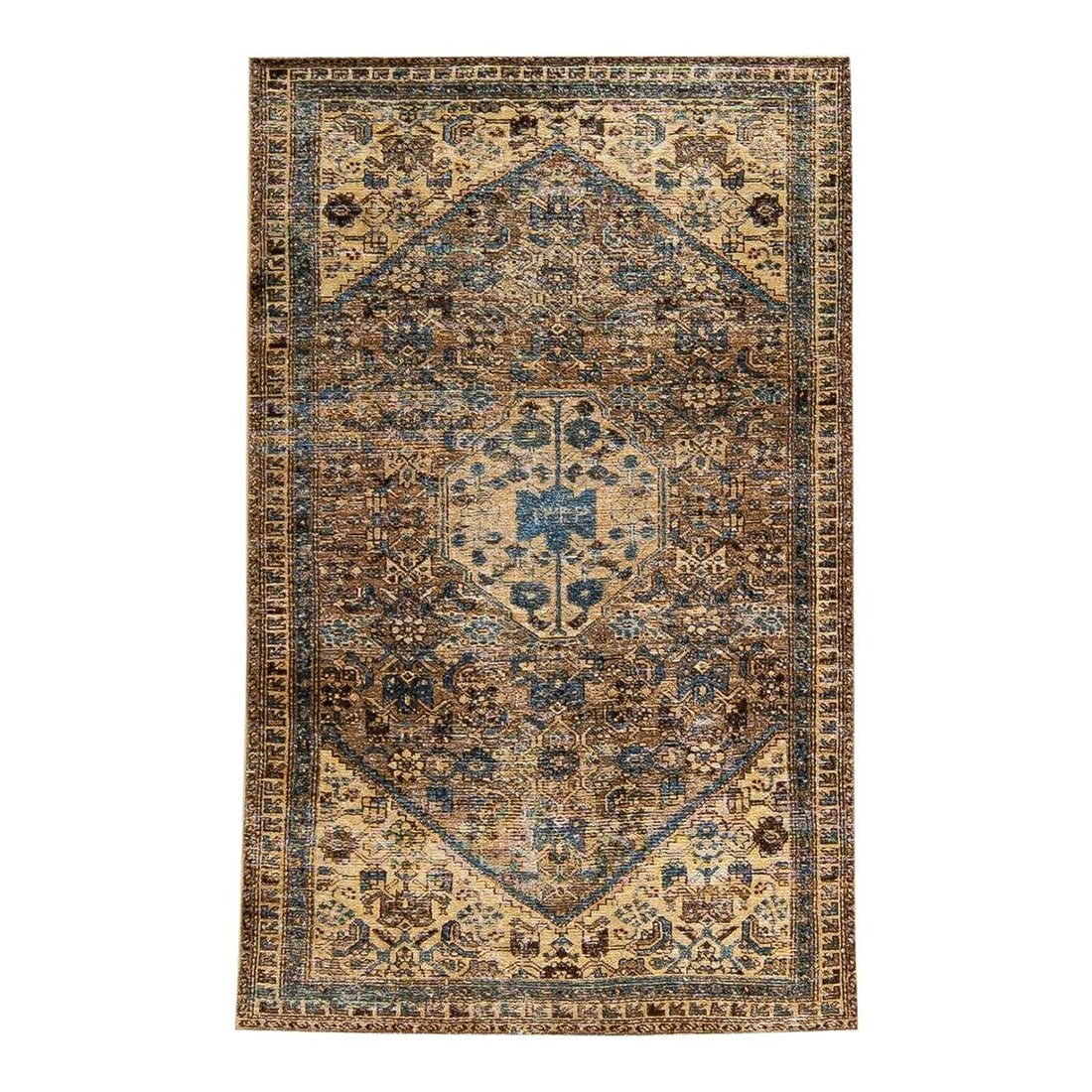 Vintage Medallion Hand-Knotted Wool Rug 4'0 x 6'6 Brown Geometric Design: Vintage Medallion Hand-Knotted Wool Rug 4'0 x 6'6 Brown Geometric Design Enhance your space with this exquisite Vintage Medallion hand-knotted wool rug. Featuring a rich brown field adorned with geome