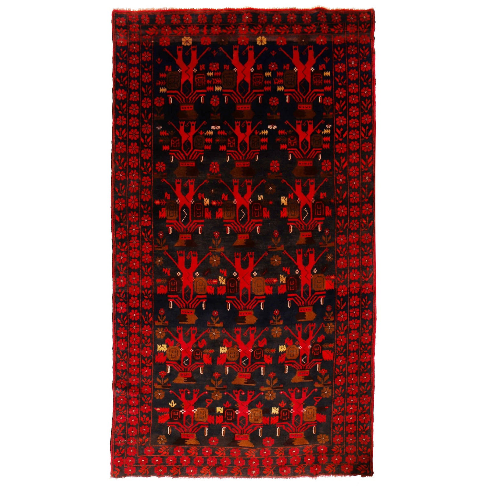 4' x 7.1' Quality Tribal Baluch Handmade Rug Dark Wool Pakistan: 4' x 7.1' Quality Tribal Baluch Handmade Rug Dark Wool Pakistan Free continental US Shipping Introduce a touch of tribal elegance to your home with this exquisite 4' x 7.1' Quality Tribal Baluch Handm