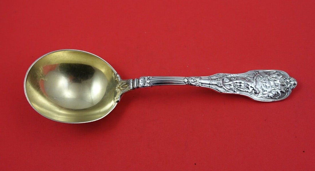 Gorham Sterling Silver Mythologique Berry Spoon 8 1/8 inch Round Bowl: Gorham Sterling Silver Mythologique Berry Spoon 8 1/8 inch Round Bowl This exquisite small berry spoon features the Mythologique pattern by Gorham, crafted from high-quality sterling silver. Measuring