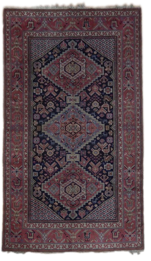 Handcrafted 4'7 x 7'9 Blue Antique Kurdistan Kazak Wool Rug: Handcrafted 4'7 x 7'9 Blue Antique Kurdistan Kazak Wool Rug Free continental US Shipping Enhance your home with this stunning Blue Antique Kurdistan Kazak Rug, measuring 4' 7" x 7' 9". This exquisite 