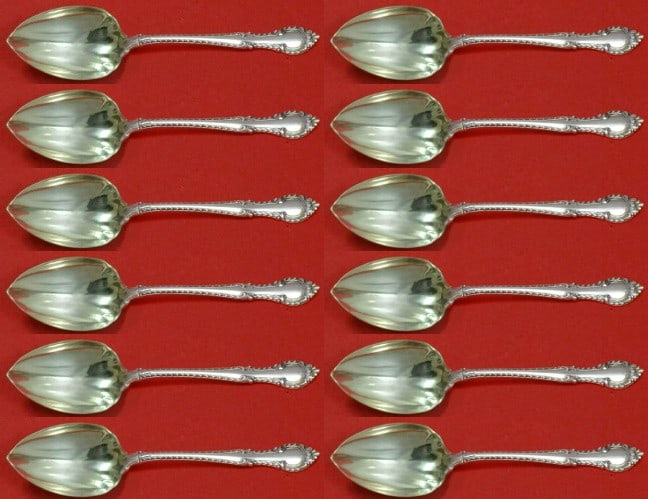 Gorham English Gadroon Sterling Silver Grapefruit Spoon Set of 12 (1 of 3)