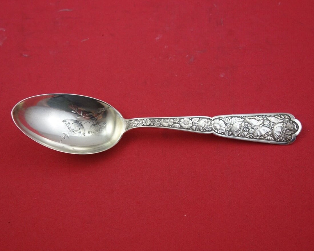Wood & Hughes Byzantine Sterling Silver Preserve Spoon 7.25": Wood & Hughes Byzantine Sterling Silver Preserve Spoon 7.25" This exquisite serving spoon from Wood & Hughes features the classic Byzantine pattern, showcasing beautiful brite-cut flowers in the bowl.