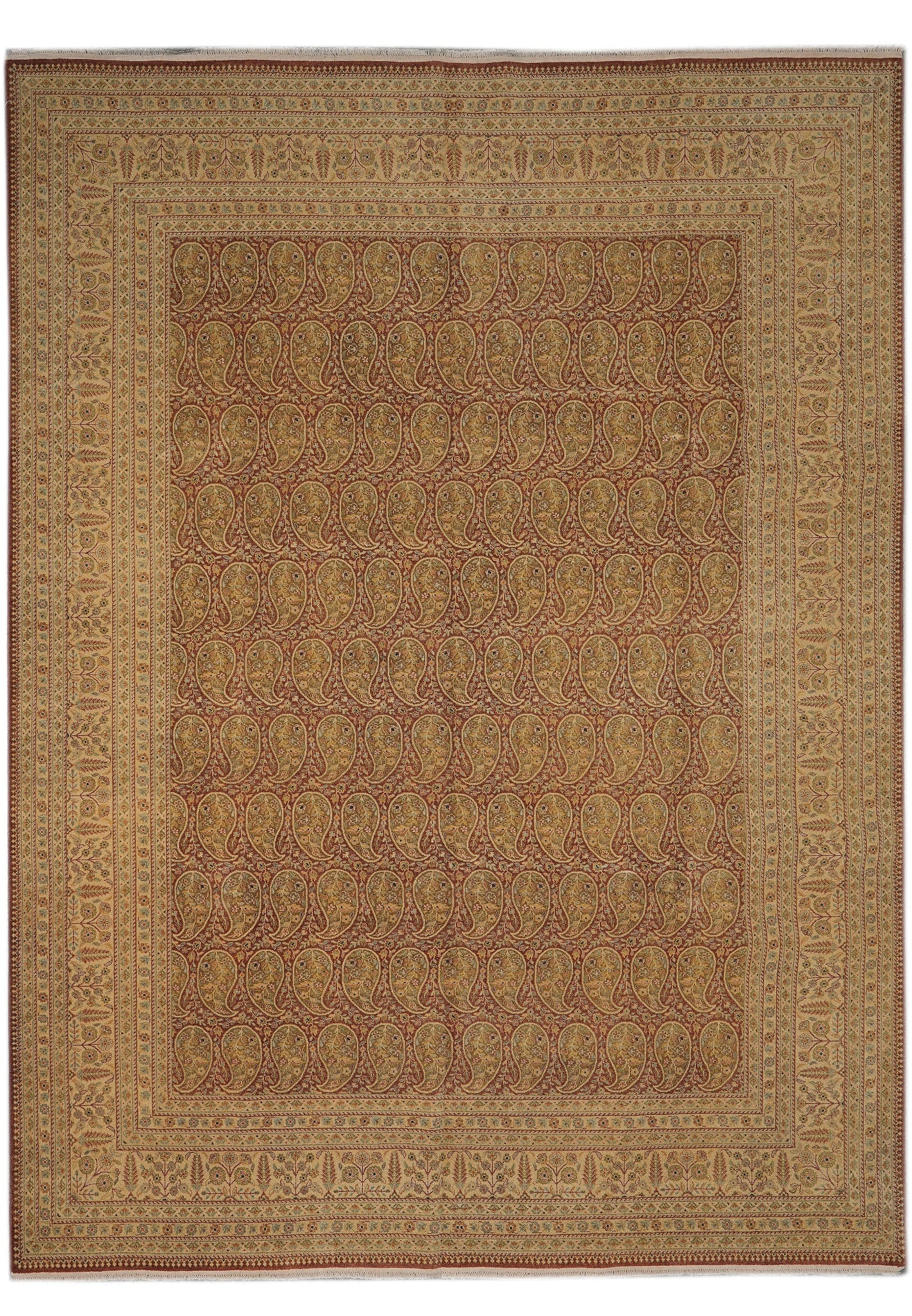 9 x 12 Hand-Knotted Wool Rug Warm Natural Paisley Design: 9 x 12 Hand-Knotted Wool Rug Warm Natural Paisley Design Free continental US Shipping This 9 x 12 hand-knotted rug features a classic paisley-inspired design in warm, natural tones. Made from high-qua