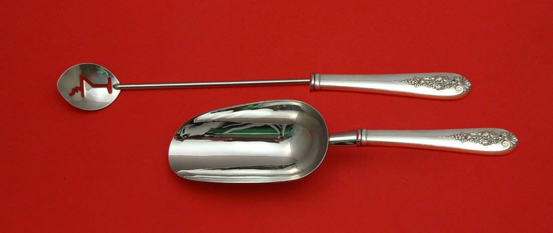 Lunt Sterling Silver Custom Bar Set 2pc Martini Spoon Ice Scoop (1 of 1)