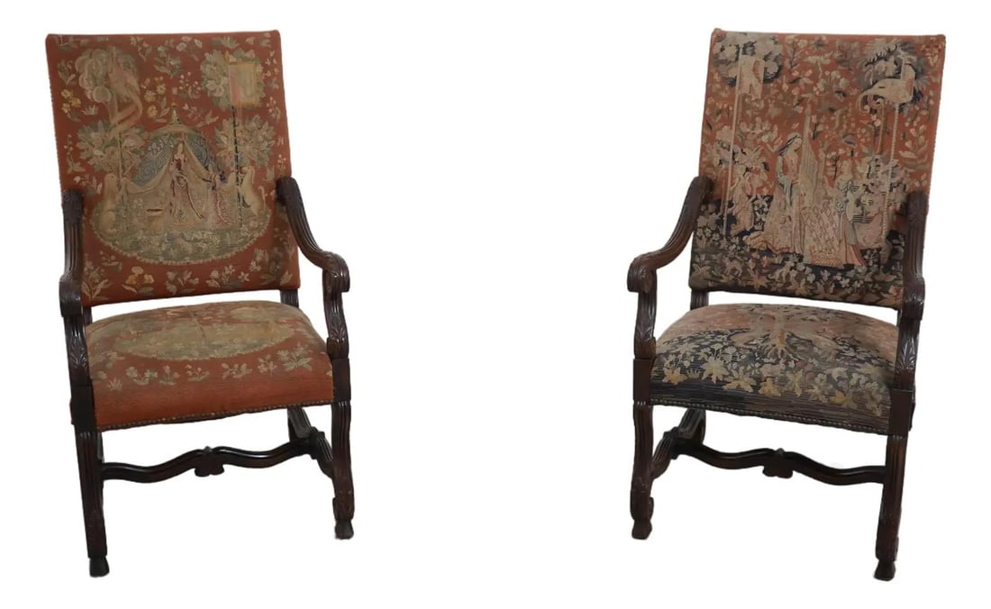 Pair of French Style Mahogany Fauteuil Armchairs with Needlepoint (1 of 10)