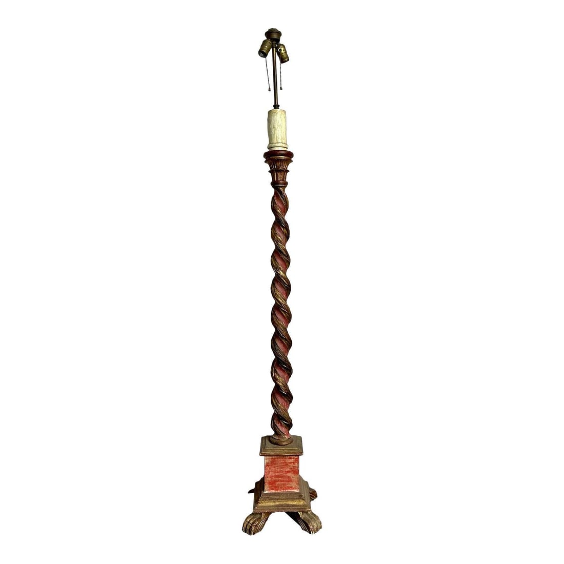 Barley Twist Floor Lamp with Gilt Accents Hollywood Regency Style: Barley Twist Floor Lamp with Gilt Accents Hollywood Regency Style This vintage floor lamp features a classic barley twist column with elegant gilt tipping, embodying the refined style of the Hollywood
