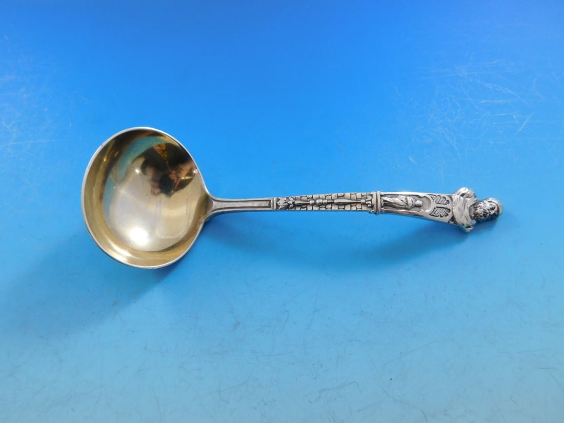 Gorham Old Masters Sterling Silver Gold-Washed Sauce Ladle 5 3/4 Inches: Gorham Old Masters Sterling Silver Gold-Washed Sauce Ladle 5 3/4 Inches Sterling silver sauce ladle from the Old Masters pattern by Gorham, designed by Antone Heller. The ladle features a detailed bus