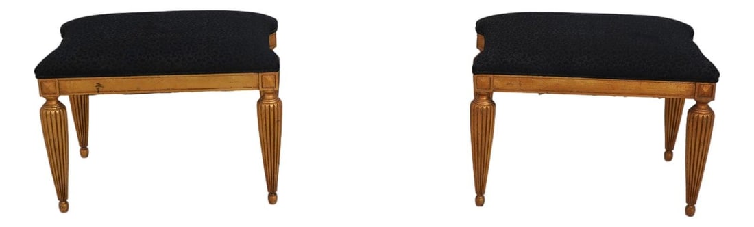 Pair of Henredon footstools black upholstery gold neoclassical base (1 of 10)