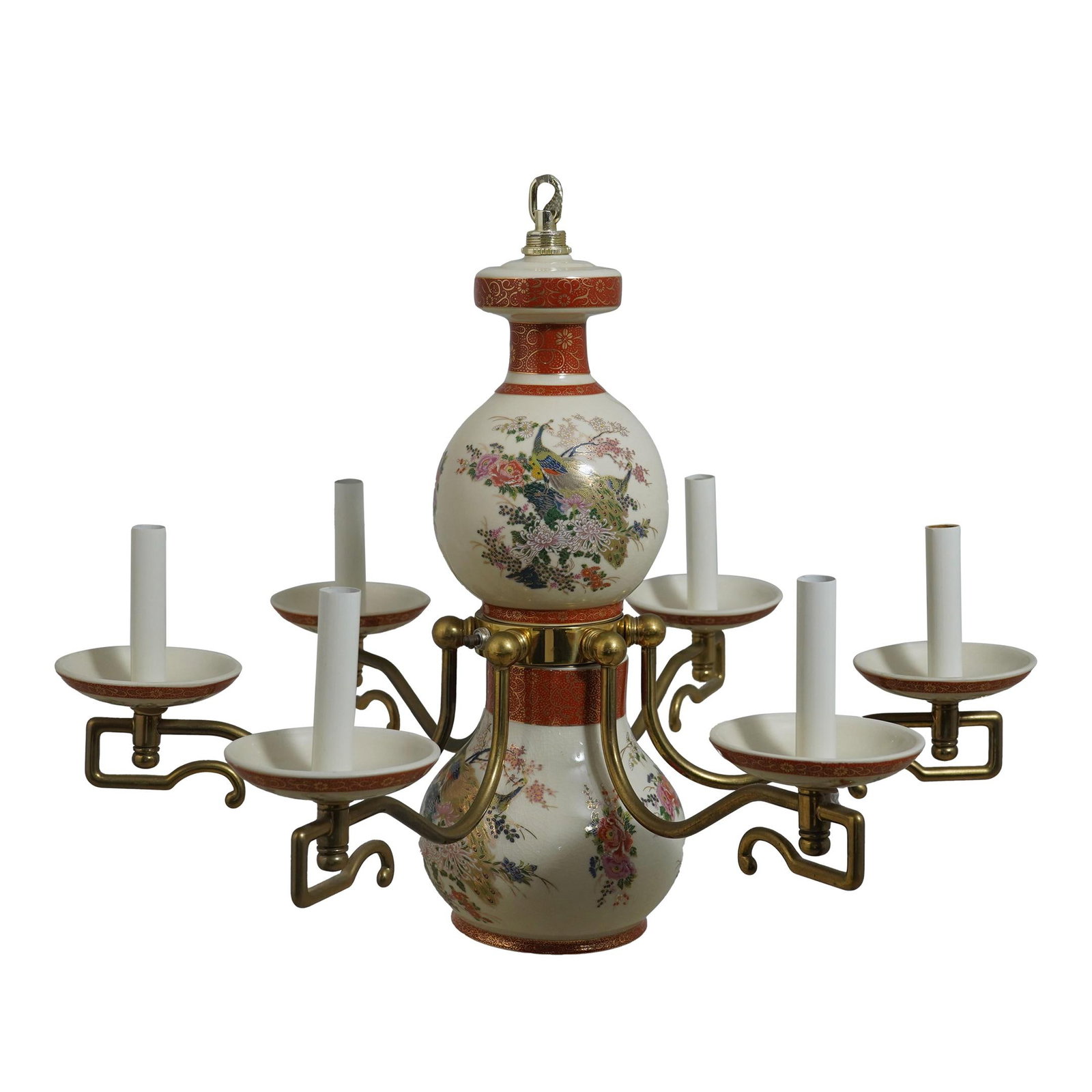 Vintage French Style Chandelier Peacock Decorated Porcelain 24x24x18 (1 of 9)