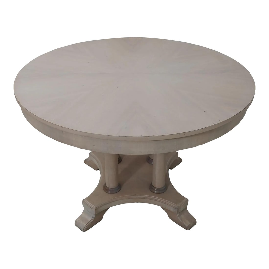 Ethan Allen Round White Wash Dining Table with Empire Base: Ethan Allen Round White Wash Dining Table with Empire Base This Ethan Allen Round White Wash Empire Dining Room Table showcases quality craftsmanship with its distinctive Empire column base and a fact