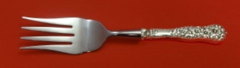 Dominick Haff Rococo Sterling Silver Buffet Serving Fork 9 inch: Dominick Haff Rococo Sterling Silver Buffet Serving Fork 9 inch This is a custom-made Rococo pattern buffet fork by Dominick & Haff, featuring a sterling silver hollow handle and a stainless steel imp