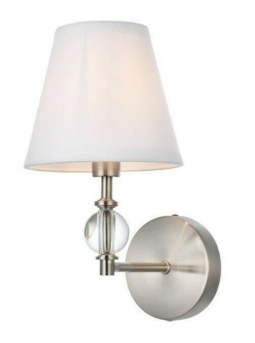 Bethany Satin Nickel Wall Sconce with White Shade (1 of 8)
