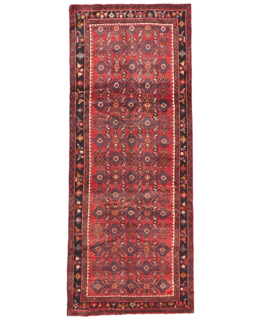Hand Knotted Wool Floral Tribal Runner Rug 3'7 X 8'11: Hand Knotted Wool Floral Tribal Runner Rug 3'7 X 8'11 Enhance your home with this stunning Tribal Oriental Runner Rug, perfect for hallways and kitchens. This handmade, hand-knotted rug features a vib