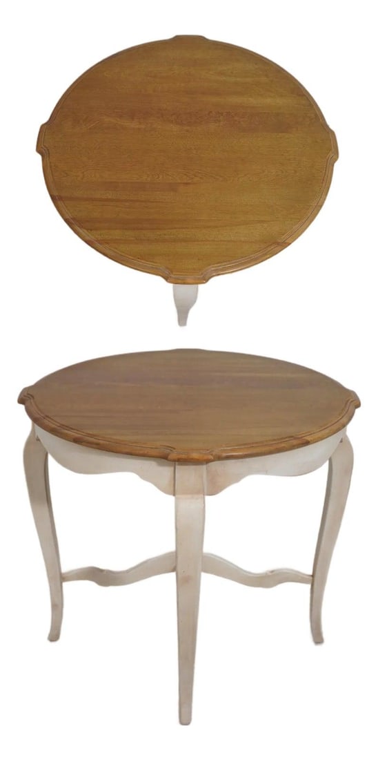 Round Wood End Table Queen Anne Legs White Finish French Country (1 of 10)