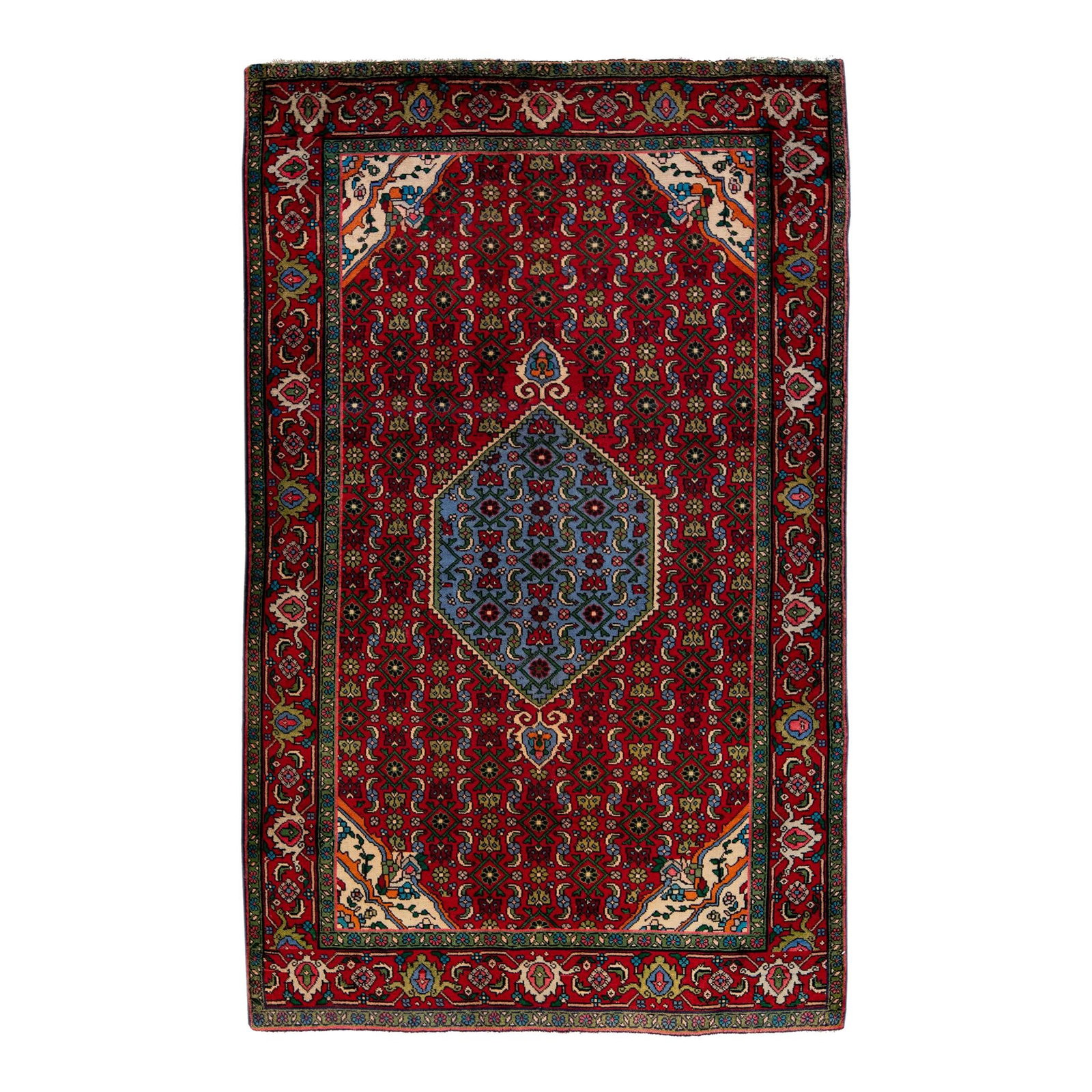 Vintage Persian Red Medallion Wool Rug 4'1" x 6'7" Hand-Knotted: Vintage Persian Red Medallion Wool Rug 4'1" x 6'7" Hand-Knotted Enhance your living space with this beautiful vintage Persian hand-knotted wool rug featuring a striking red field and multicolor accent