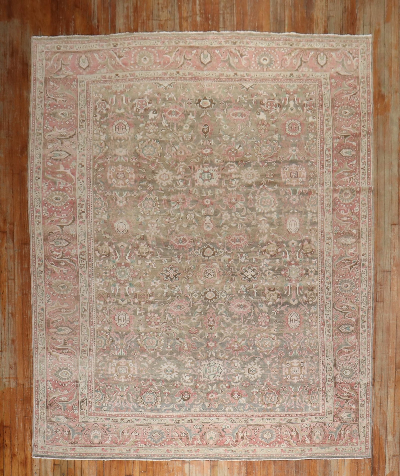9' x 12' 10" Persian Malayer room rug in blush and brown: 9' x 12' 10" Persian Malayer room rug in blush and brown Vintage Persian Malayer rug from the 2nd quarter of the 20th century, featuring a blush and brown palette with an intricate patterned design. T