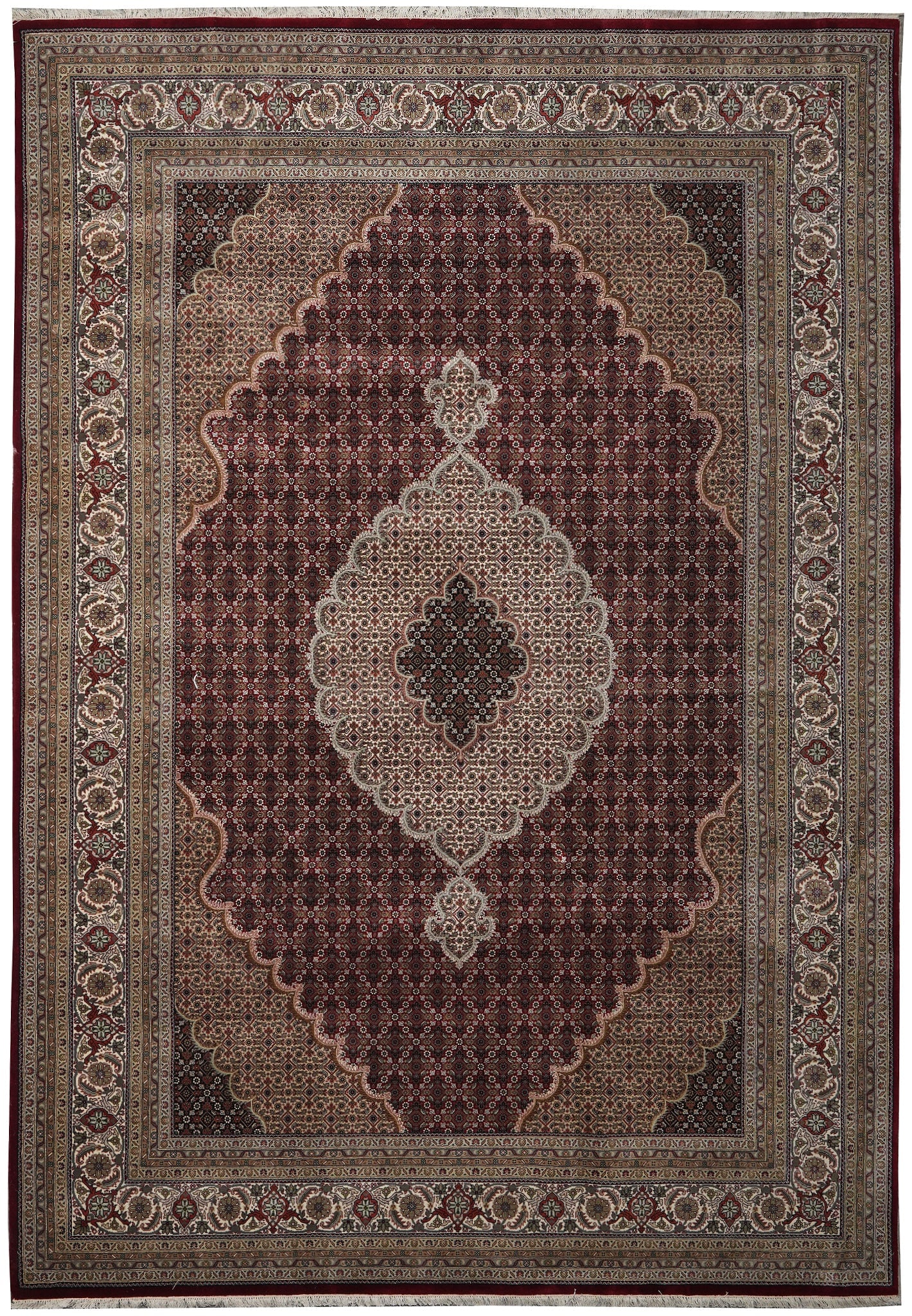 8 x 11.8 Hand-Knotted Tabriz Mahi Rug Wool Silk: 8 x 11.8 Hand-Knotted Tabriz Mahi Rug Wool Silk Free continental US Shipping Fine quality hand-knotted Tabriz Mahi rug with a lustrous wool and silk pile and dense construction. This un-used rug offer