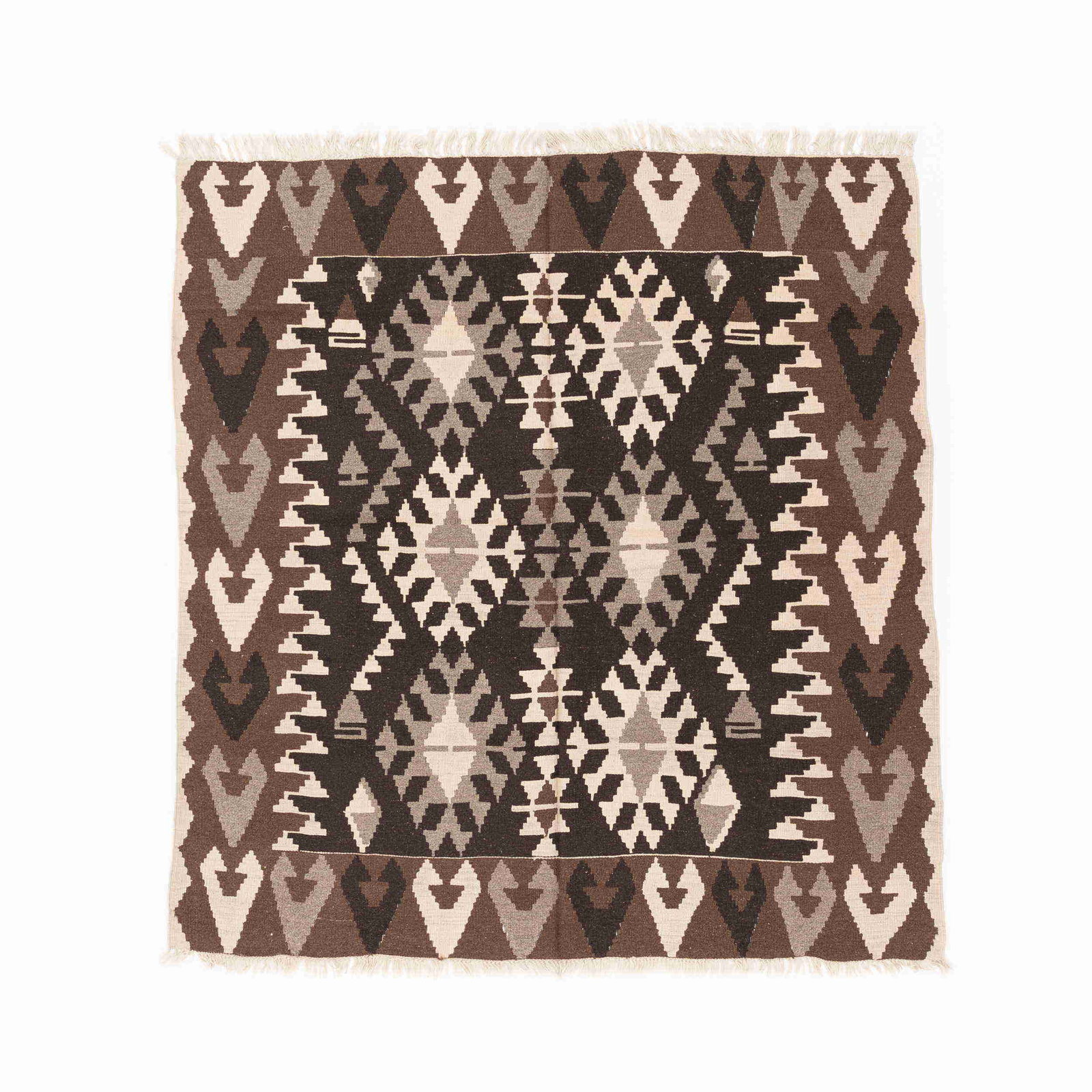 Handmade Kayseri Wool Kilim Rug 70.1 x 76.8 Inches: Handmade Kayseri Wool Kilim Rug 70.1 x 76.8 Inches Experience the beauty of traditional craftsmanship with this Authentic Handmade Kayseri Wool Kilim. Crafted from high-quality wool on wool, this flat