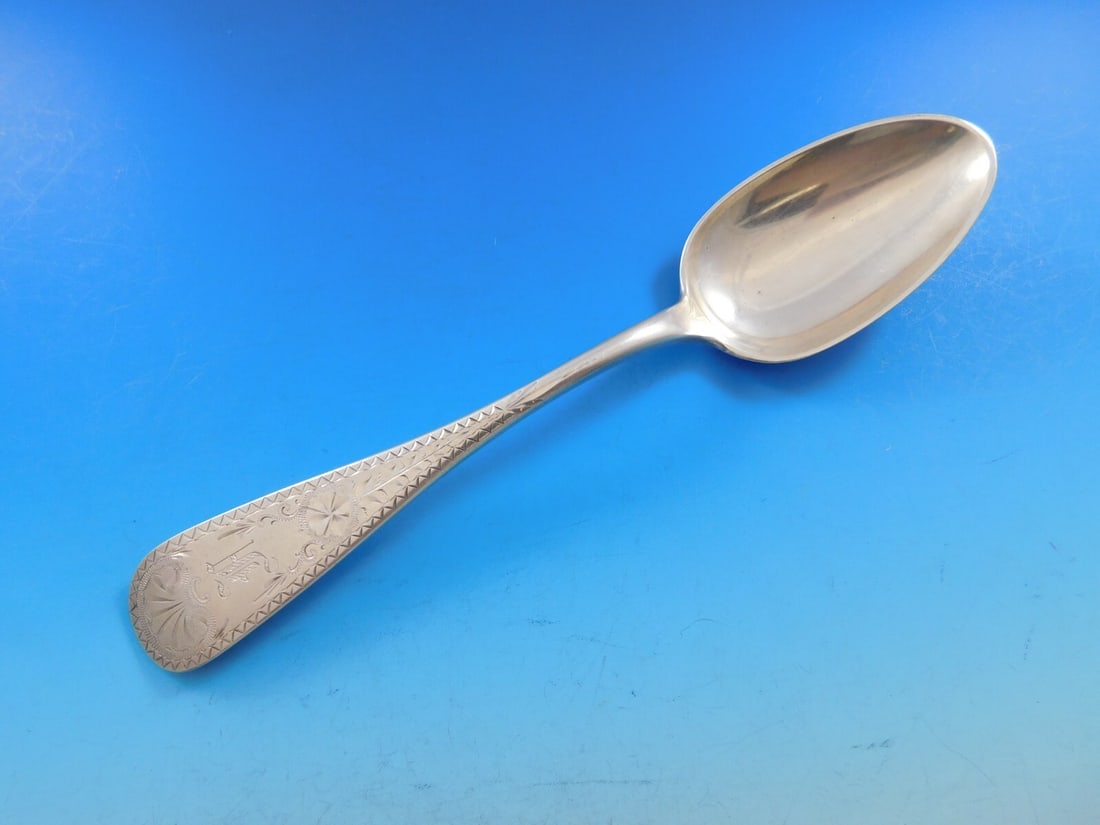 N G Wood & Son Sterling Silver Brite-Cut Serving Spoon 8.5 Vintage Monogrammed (1 of 5)
