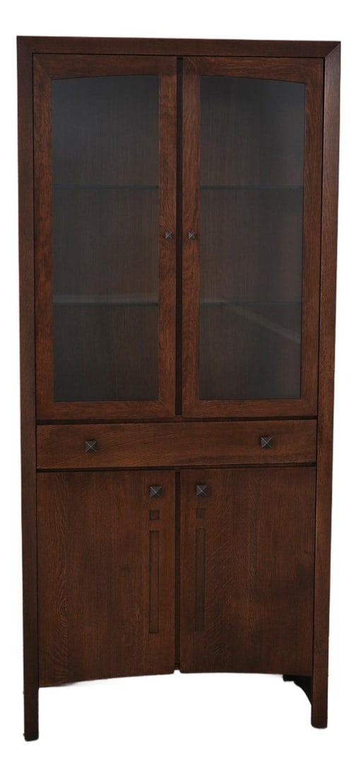 Stickley Highlands oak display cabinet Arts and Crafts style 36w x 17d x 80h (1 of 10)