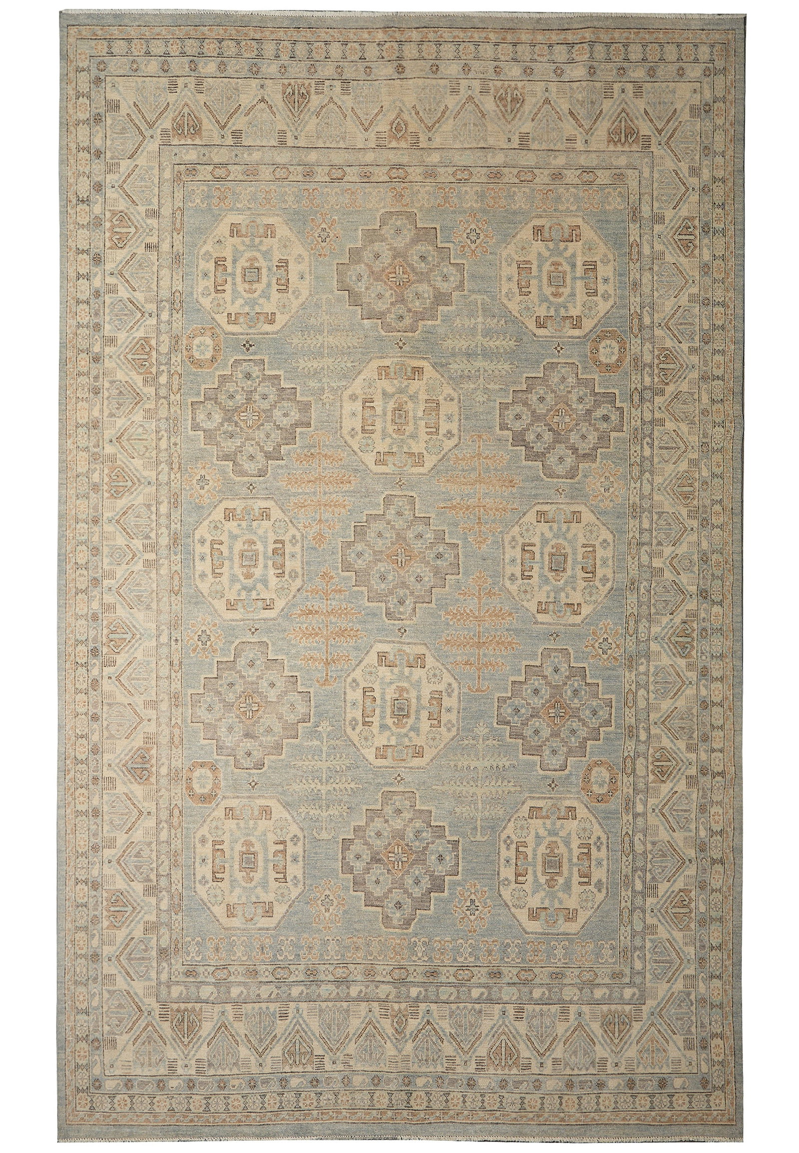 8.5 x 13 Chotan Chobi Peshawar Rug Hand Knotted Wool Geometric: 8.5 x 13 Chotan Chobi Peshawar Rug Hand Knotted Wool Geometric Free continental US Shipping Hand-knotted Chotan rug in the Chobi Peshawar style with a geometric pattern and a soft pastel palette of so
