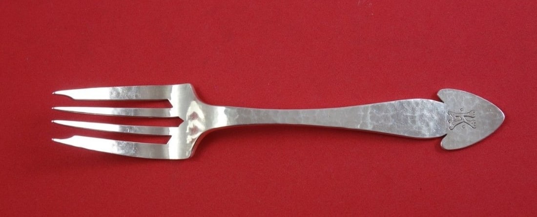 Shreve Sterling Silver Salad Fork Fourteenth Century Mono K 6.5 inch: Shreve Sterling Silver Salad Fork Fourteenth Century Mono K 6.5 inch This exquisite salad fork is crafted from sterling silver and features the elegant Fourteenth Century pattern by Shreve & Co. Measu