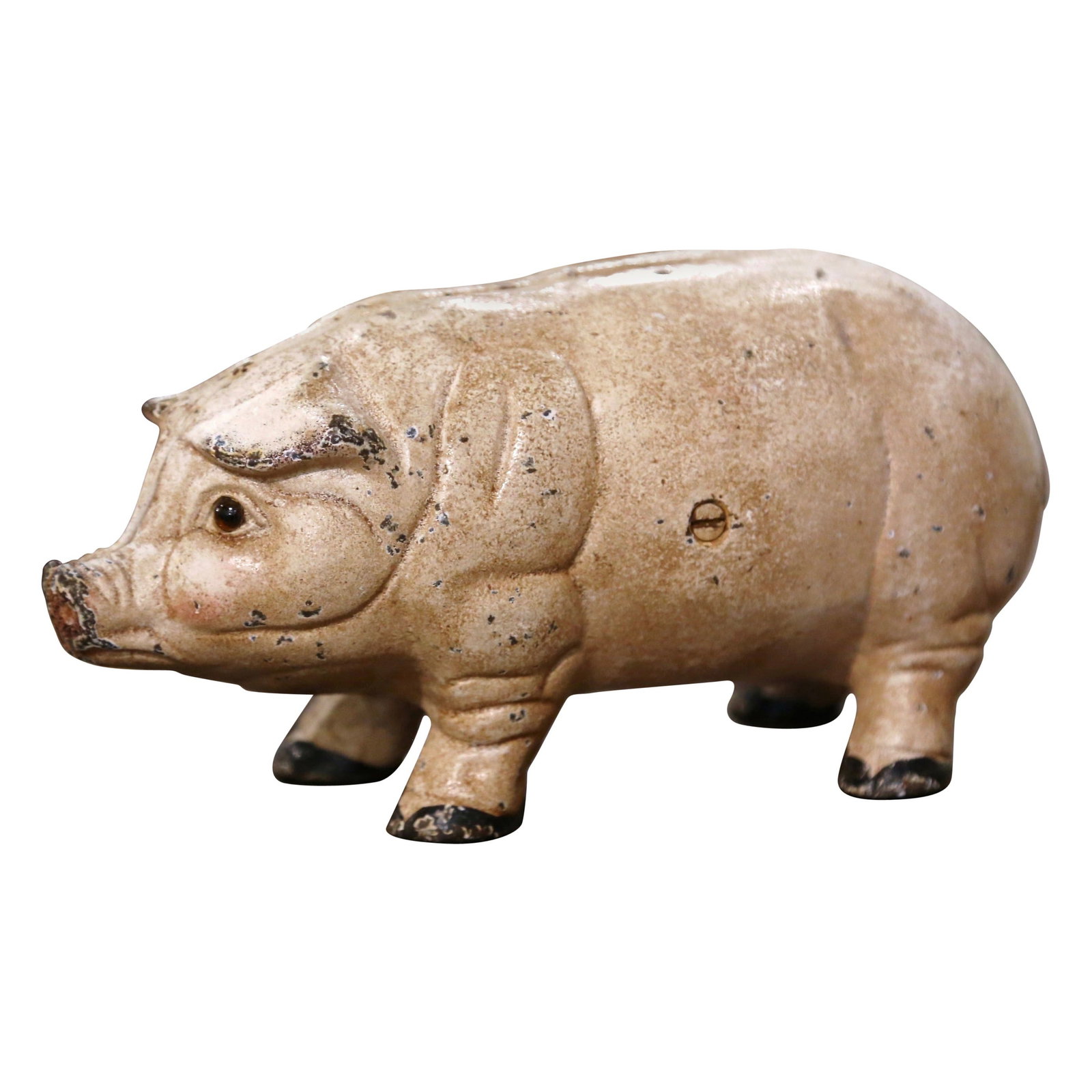 French Iron Piggy Bank Sculpture circa 1960 Hand Painted (1 of 9)