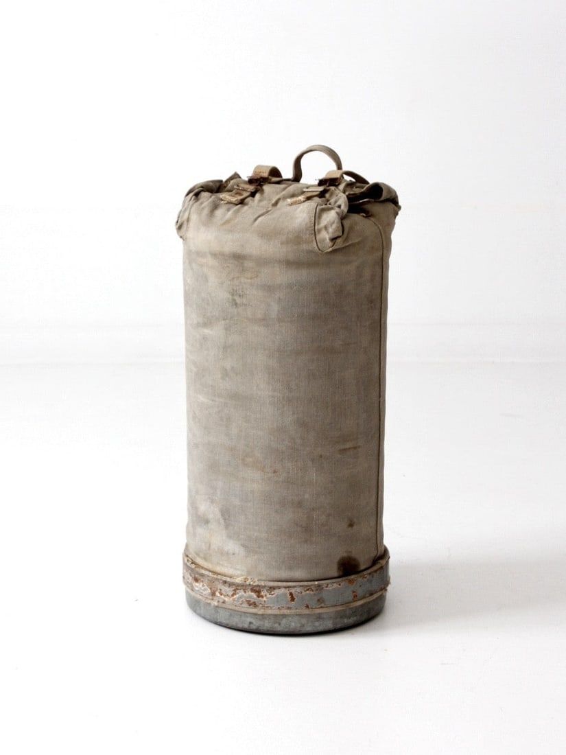 Rustic Vintage Army Camp Storage Bag Galvanized Metal Canvas (1 of 8)
