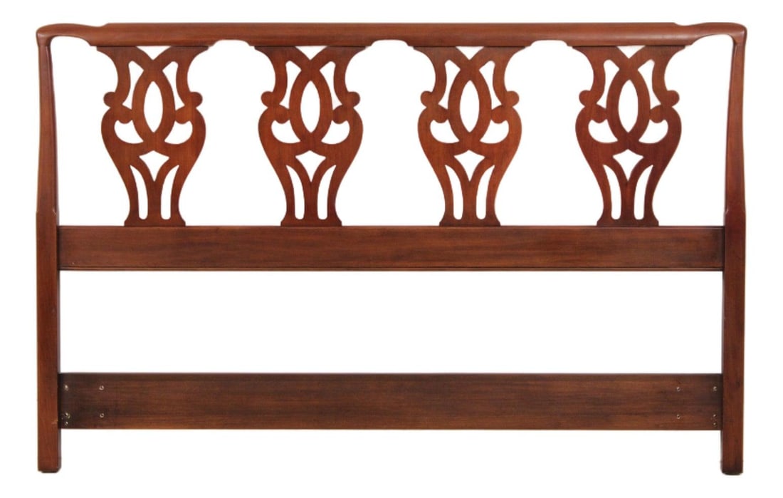 Chippendale Style Solid Cherry Queen Headboard by Henkel Harris: Chippendale Style Solid Cherry Queen Headboard by Henkel Harris Queen size headboard in solid cherry with a Chippendale-style 18th century inspired design. This piece features high-quality constructio