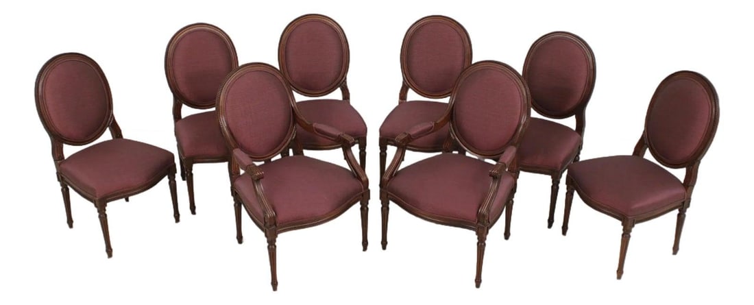 8 Mahogany Medallion Back Dining Chairs Louis XVI French Style Set of 8 (1 of 10)