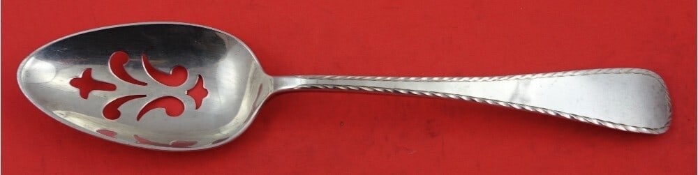 York Pattern Sterling Silver Pierced Serving Spoon by Old Newbury Crafters 8 3/4 inch (1 of 2)
