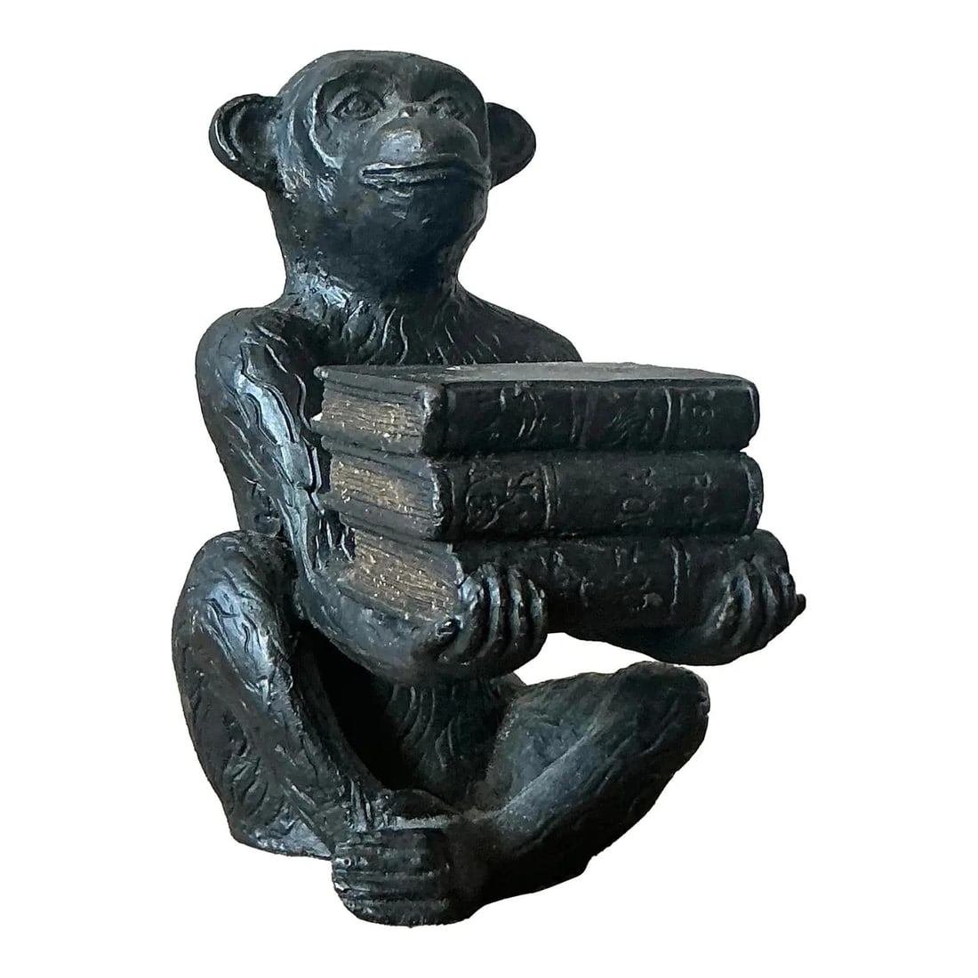 Black Iron Monkey Figure With Books Vintage Decorative Sculpture (1 of 9)